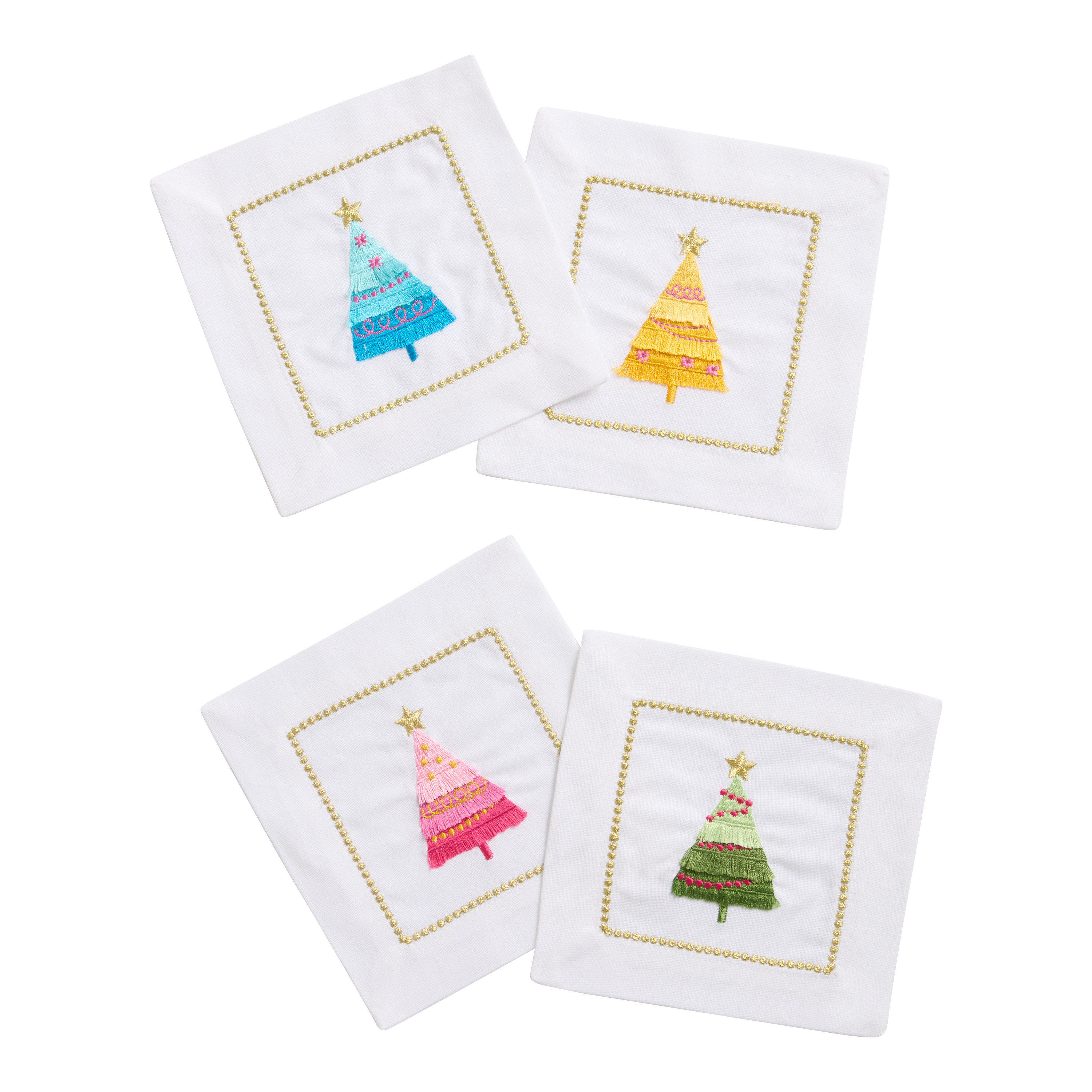 Rainbow Holiday Trees Embroidered Cocktail Napkins 4 Pack | World Market