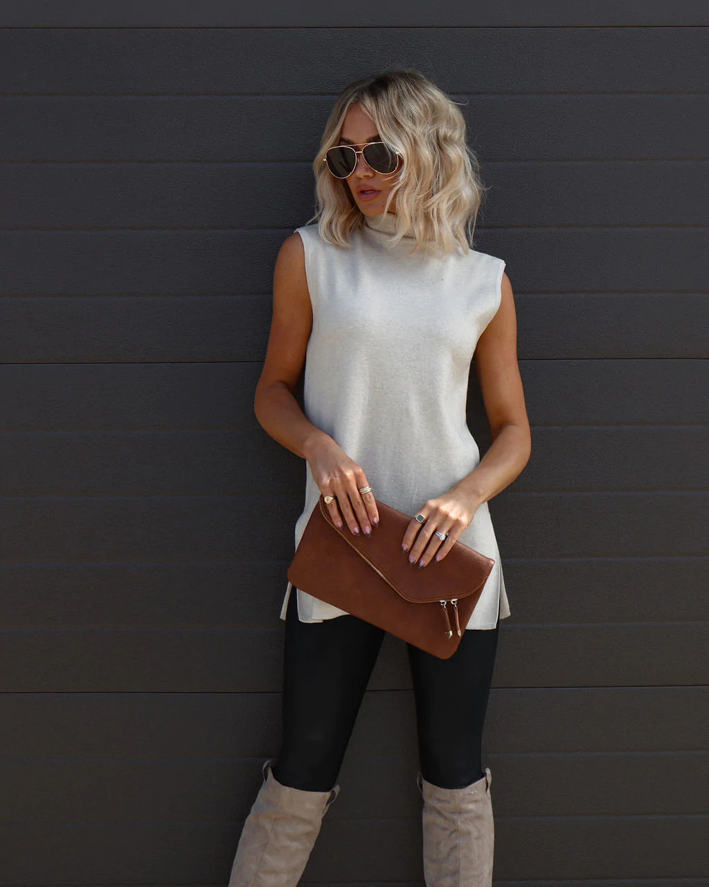 Natasha Knit Turtleneck Sweater Vest - Oatmeal | VICI