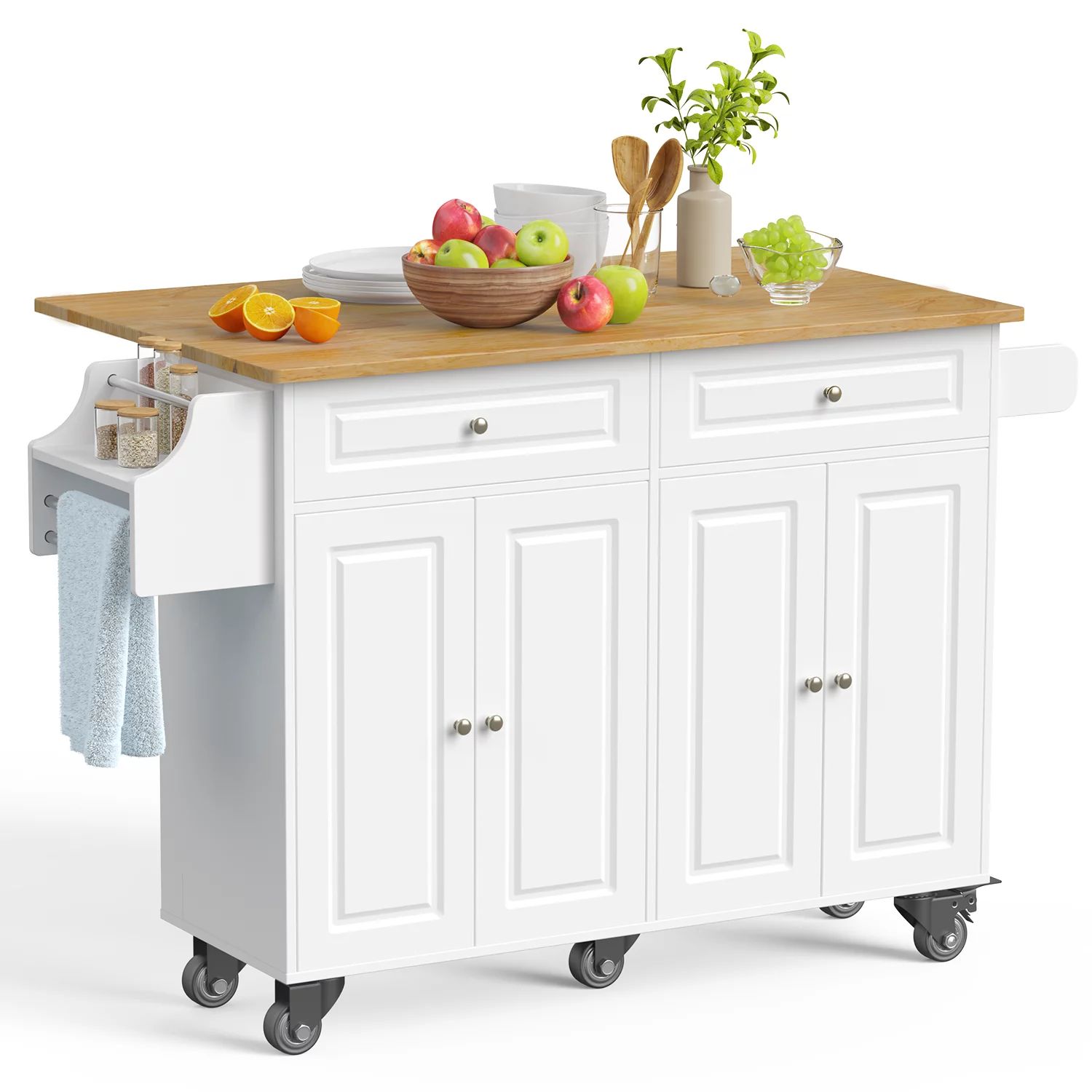 Bealife 52" Kitchen Island Carts with Storage on Wheels, White | Walmart (US)