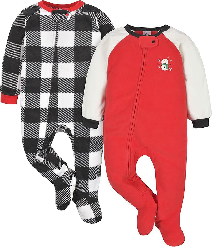 Gerber Unisex Baby Toddler Flame Resistant Fleece Footed Holiday Pajamas 2-Pack | Amazon (US)