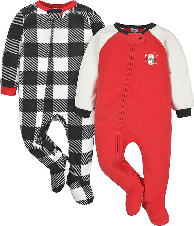 Gerber Unisex Baby Toddler Flame Resistant Fleece Footed Holiday Pajamas 2-Pack | Amazon (US)