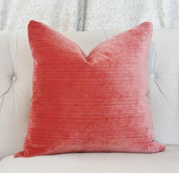 Coral Pillow Cover - Velvet Striped Pillow Cover - Salmon Pillow Cover - Soft Pillow Cover - Motif P | Etsy (US)