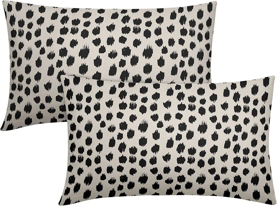 Polka Dot Throw Pillow Covers 12x20 Set of 2 Black Cream Throw Pillows Boho Design Brush Strokes ... | Amazon (US)