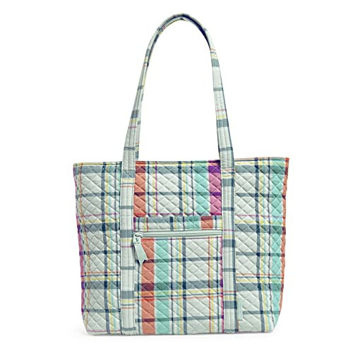 Vera Bradley Women's Cotton Vera Tote Bag, Pastel Plaid - Recycled Cotton, One Size | Amazon (US)