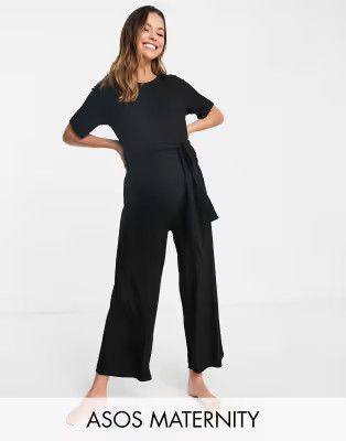 ASOS DESIGN Maternity lounge super soft rib jumpsuit in black | ASOS | ASOS (Global)