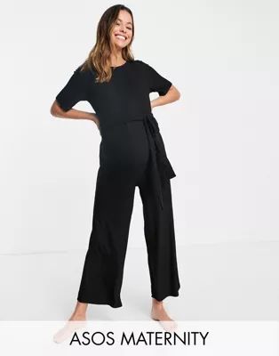 ASOS DESIGN Maternity lounge super soft rib jumpsuit in black | ASOS | ASOS (Global)