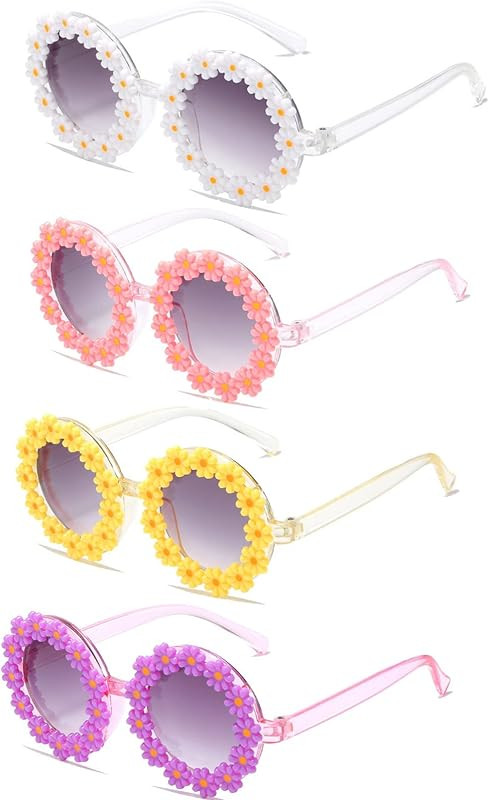 Round Flower Sunglasses for Girls Flower Shaped Cute Glasses UV 400 Protection Outdoor Beach Girl Bo | Amazon (US)