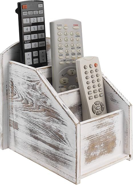 MyGift 3-Slot Whitewashed Wood Remote Control/Media Organizer | Amazon (US)