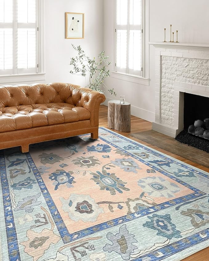 Oushak Rug, Faded Salmon Orange Vintage Turkish Eclectic Floral Pastel Large Area Rugs for Living... | Amazon (US)