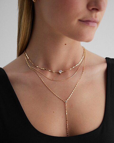 3 Row Rhinestone Pendant Y Necklace | Express