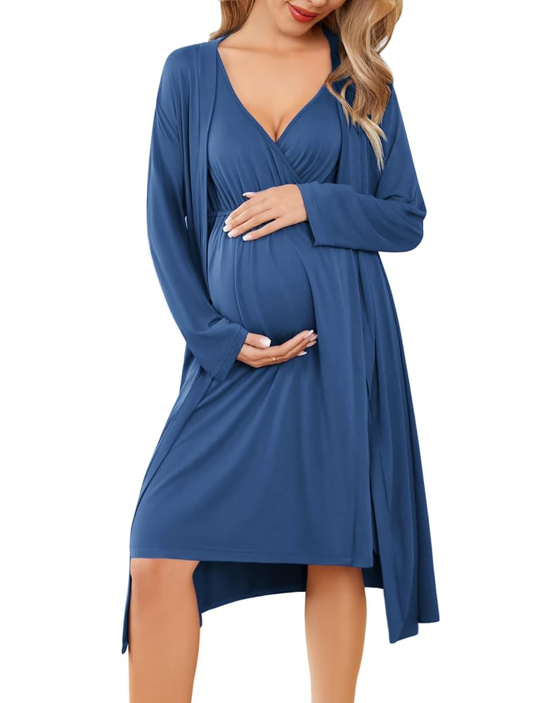 Ekouaer Maternity Nursing Gown and Robe Set Labor Delivery Nursing Nightgowns for Breastfeeding P... | Amazon (US)