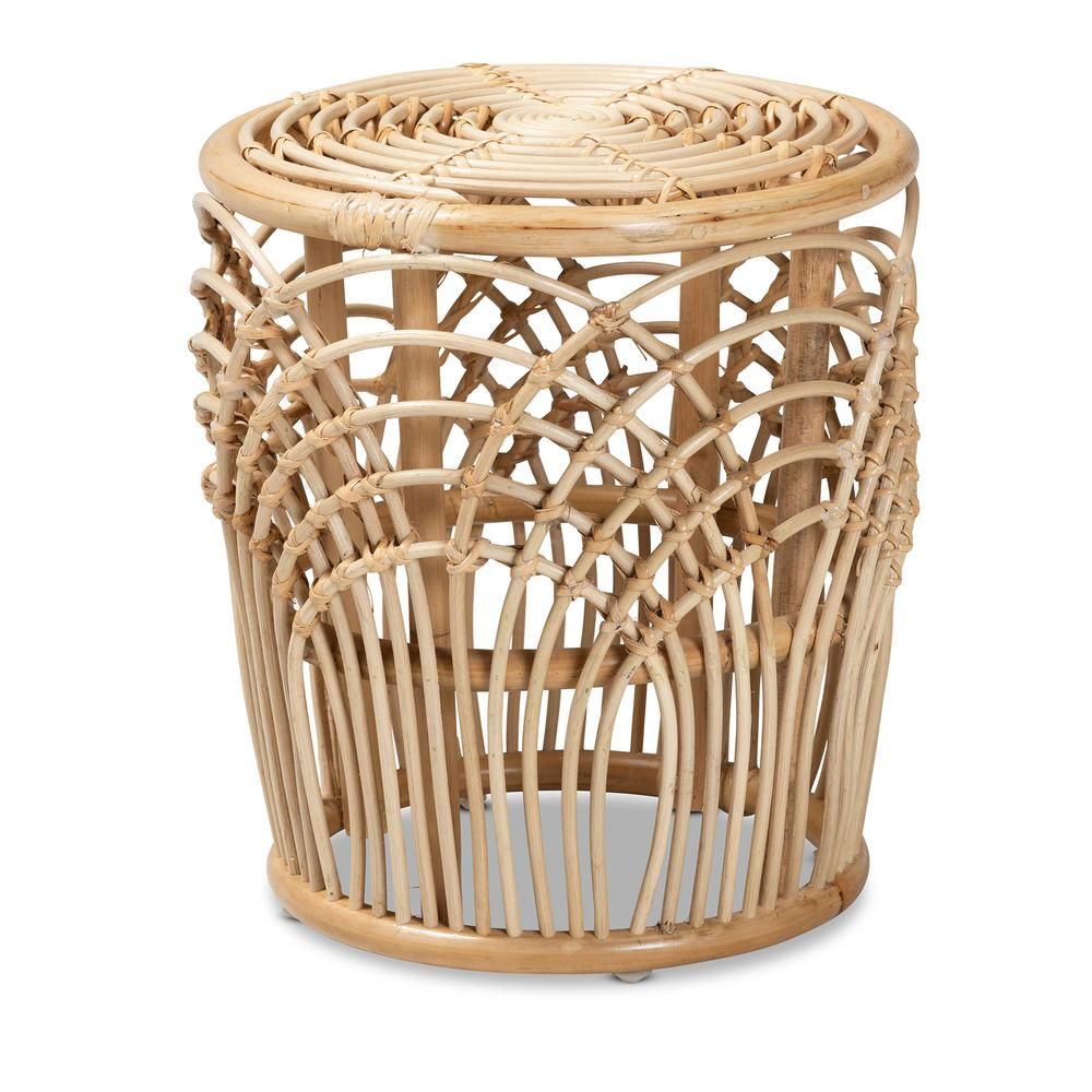 Baxton Studio Edena 15.4 in. Natural Brown Round Rattan End Table | The Home Depot