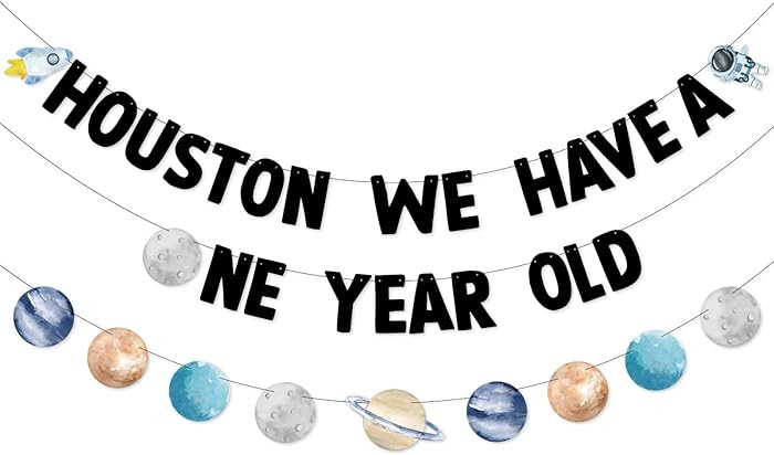 Bessmoso Outer Space First Birthday Banner Houston We Have a One Year Old Party Decorations Rocke... | Amazon (US)