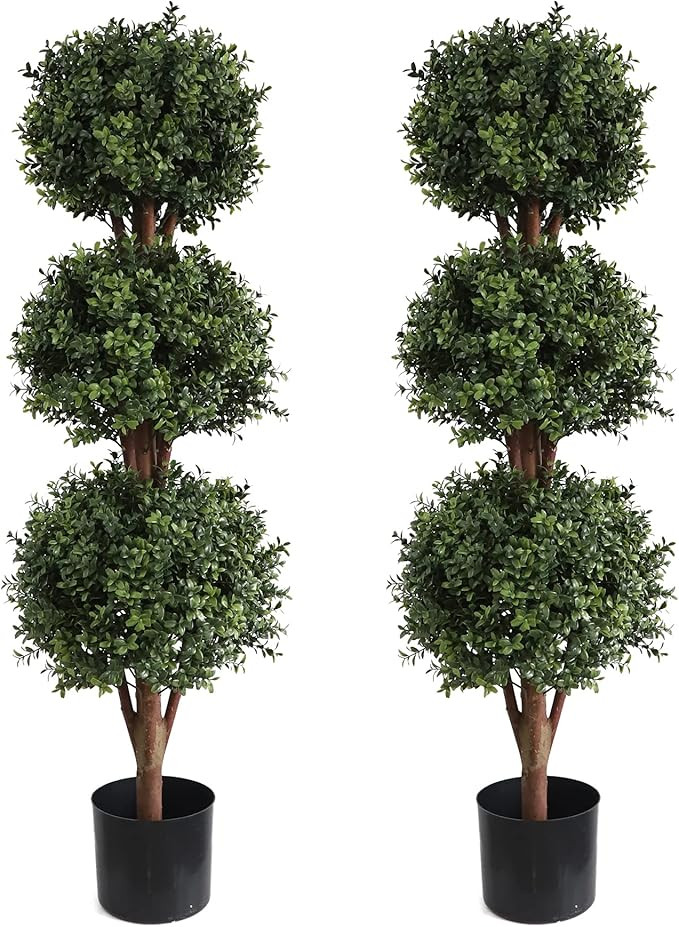 Artificial Triple Ball Boxwood Topiary Trees, Set of 2 46.5 Inch Faux Boxwood Plants Potted for R... | Amazon (US)