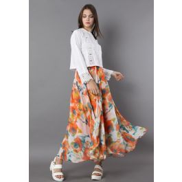 Orange Blossom Watercolor Maxi Skirt | Chicwish