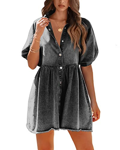 Pepochic Womens Summer Denim Dress Button Down Short Sleeve Babydoll Dress Puff Sleeve Flowy Jean... | Amazon (US)