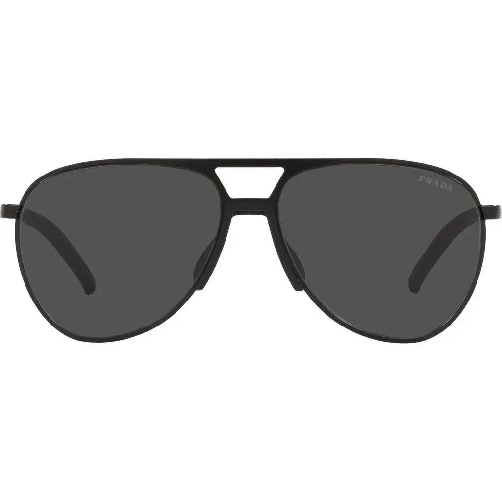 Prada Pilot 59mm Matte Black Aviator Sunglasses in Matte Black/Dark Grey at Nordstrom | Nordstrom