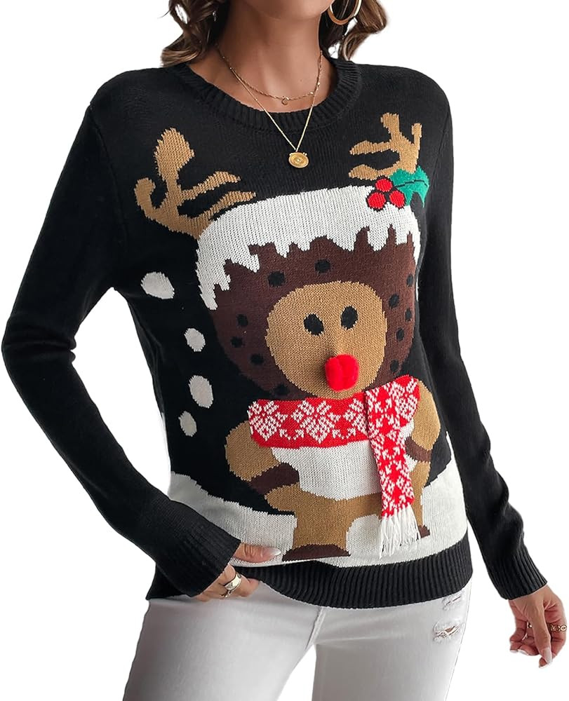 IFFEI Womens Ugly Christmas Sweater Novelty Print Crew Neck Sweater Pullover | Amazon (US)