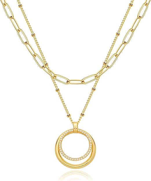 MEVECCO Layered Heart Necklace Pendant Handmade 18k Gold Plated Dainty Gold Choker Arrow Bar Laye... | Amazon (US)