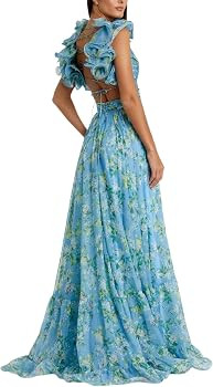 Ruffle Tiered Floral Cut-Out Chiffon Gown | Amazon (US)