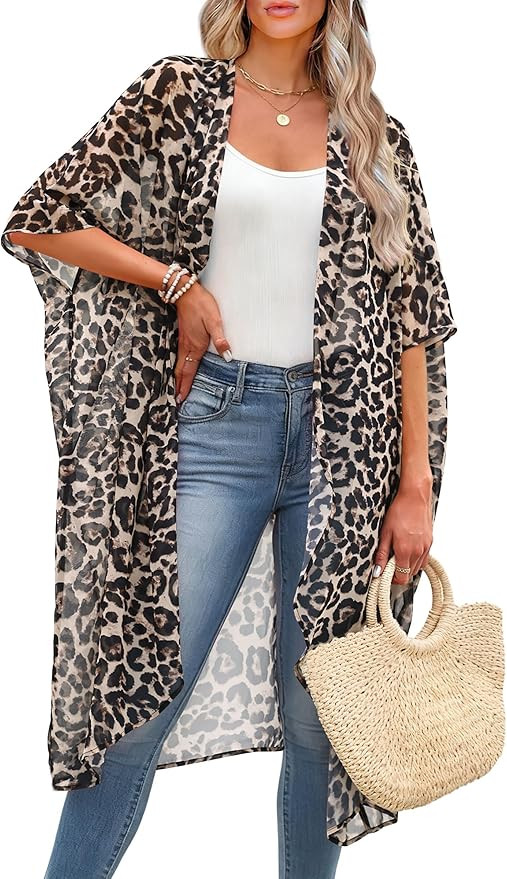 OFEEFAN Kimonos for Women Swimsuit Coverup Beach Casual Loose Cardigans for Swimwear | Amazon (US)