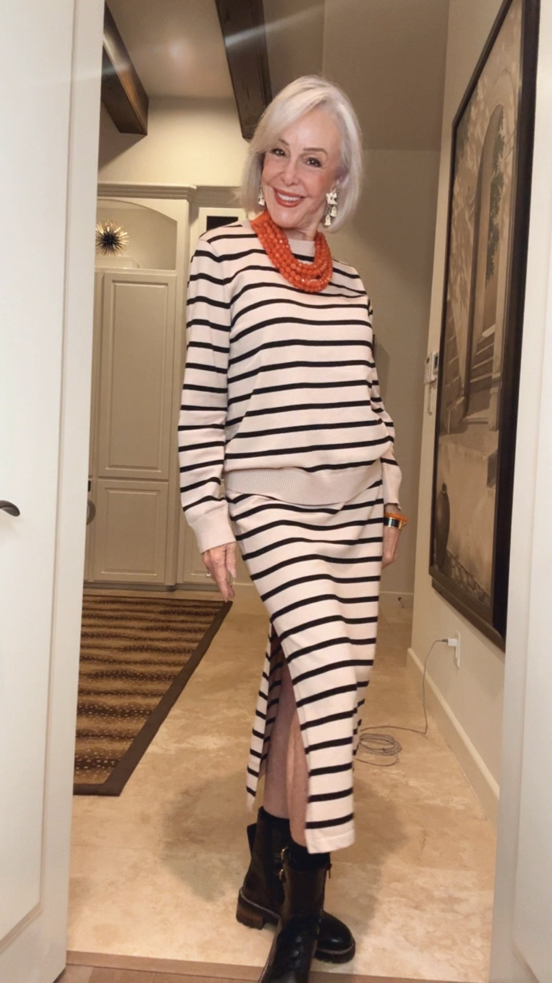 
 A great 2-piece set with a perfect fit, particularly noting that the top isn't too tight or baggy and the skirt length is ideal. The outfit features cute details like buttons on the cuffs and can be worn together or separately, making it versatile for various occasions. 
I am wearing a size small . Runs tts. 
2 Piece Skirts Sets For Women Fall Fashion 2025 Striped Sweater Midi Dress Knit Lounge Travel Outfits Winter Clothes
Fall style

#LTKOver40 #LTKTravel #LTKFindsUnder50