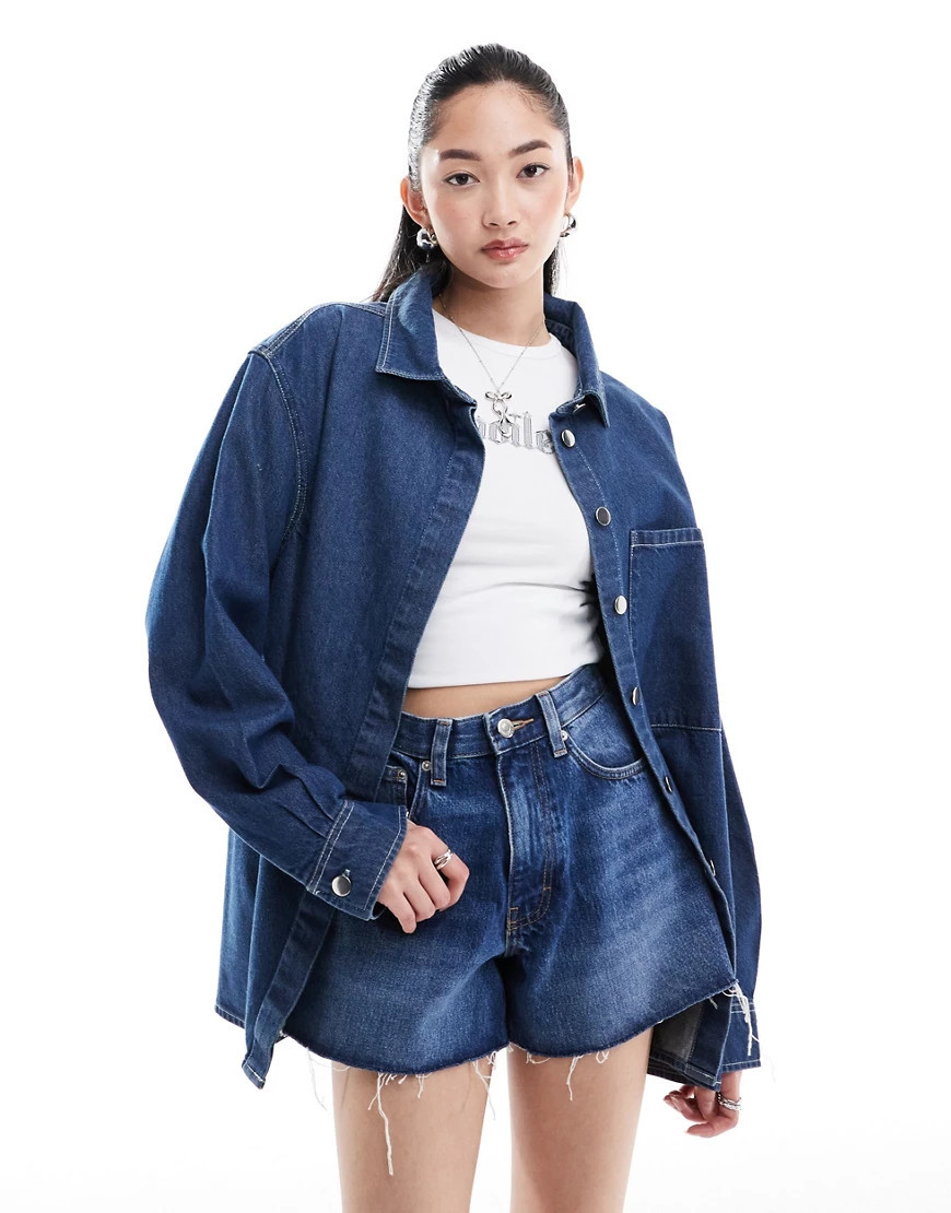 Denim Project oversized denim shirt in midwash blue | ASOS (Global)