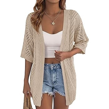 PRETTYGARDEN Women's Lightweight Summer Cardigans 2026 Short Sleeve Knit Crochet Coverups Spring ... | Amazon (US)