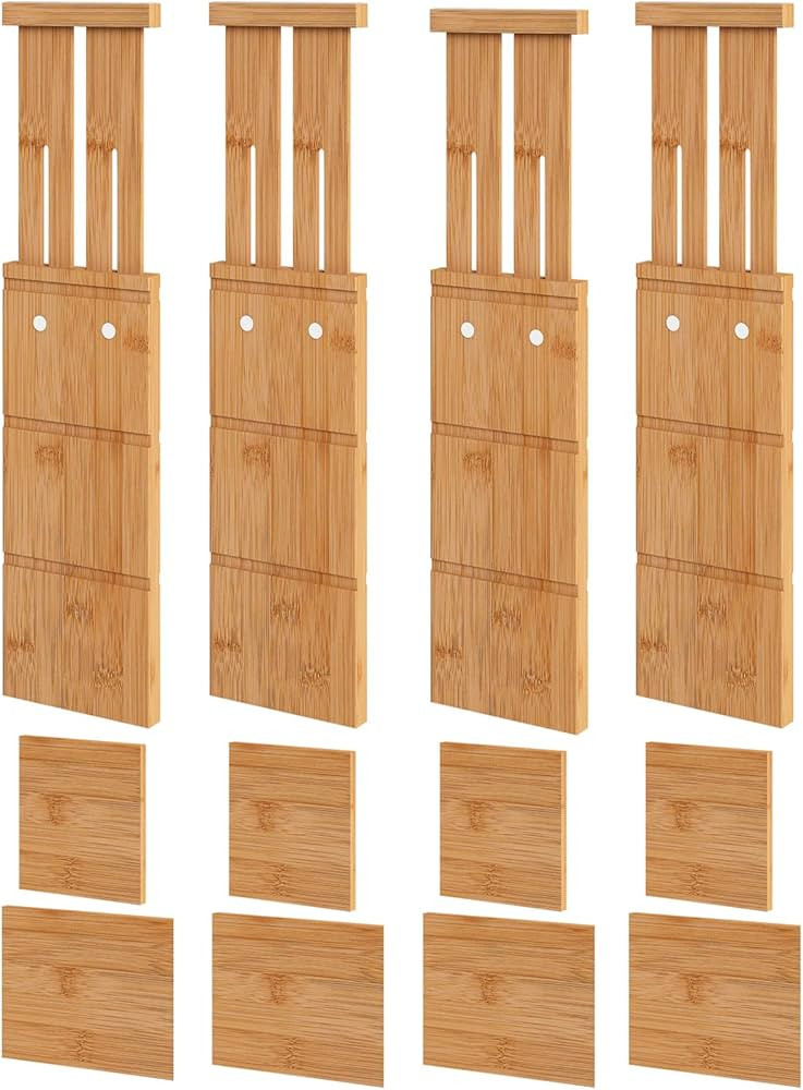 4.4" High Drawer Dividers with Inserts, Bamboo Drawer Dividers for Clothes, Expandable from 12-17... | Amazon (US)