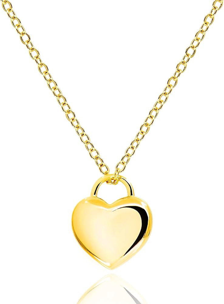 Dainty Puffy Heart Pendant Necklace for Women Gold Plated Jewelry Silver Chunky Necklace with Cut... | Amazon (US)