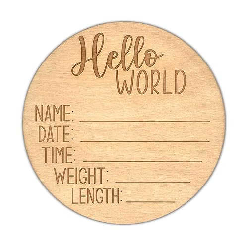 Routybits Hello World - Wood Newborn Baby Birth Announcement Sign - 5.5 Inch Round | Amazon (US)