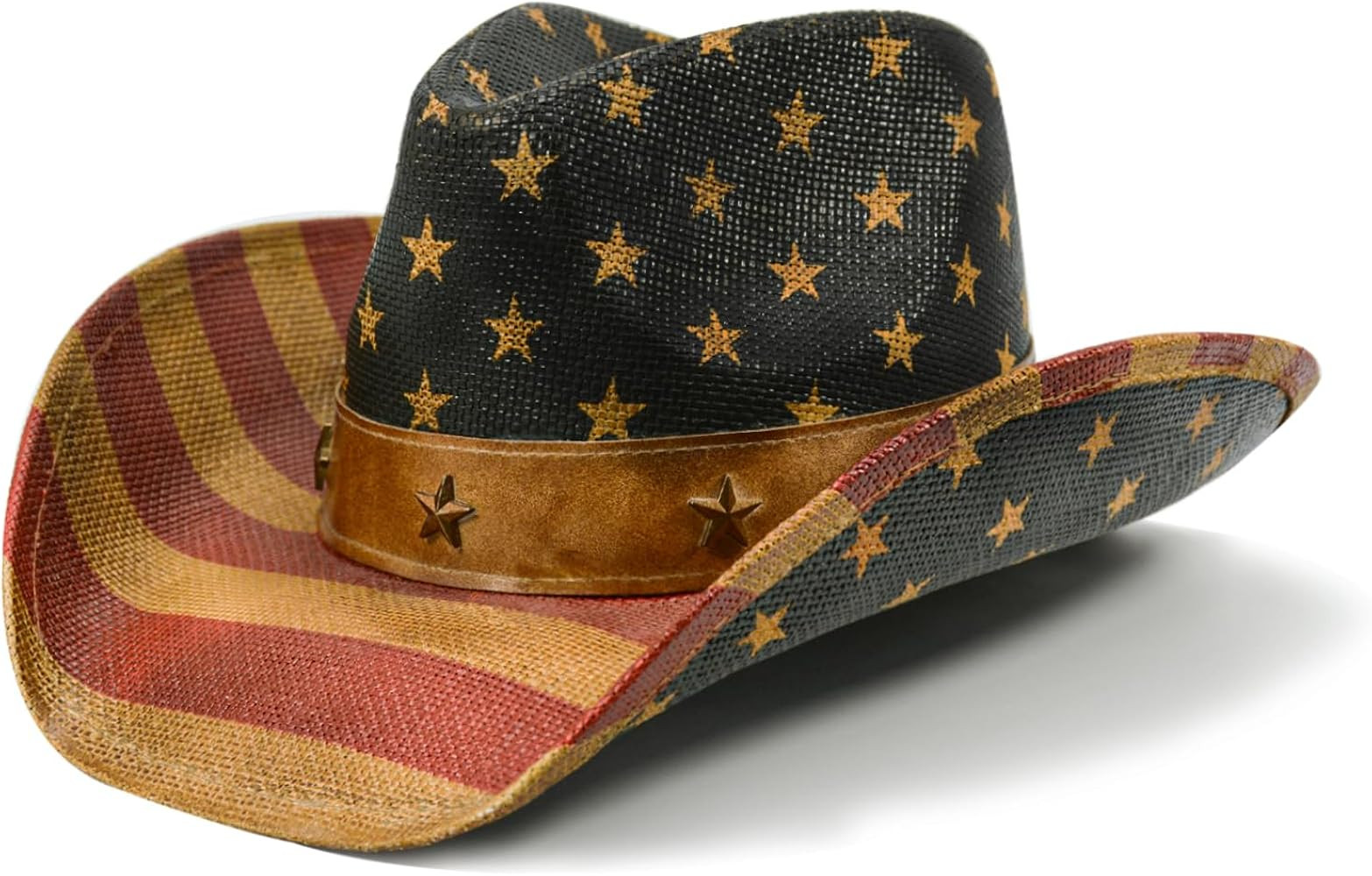 FLUFFY SENSE. Vintage USA American Flag Cowboy Hat Classic Tea Stained Patriotic Western Cowgirl ... | Amazon (US)