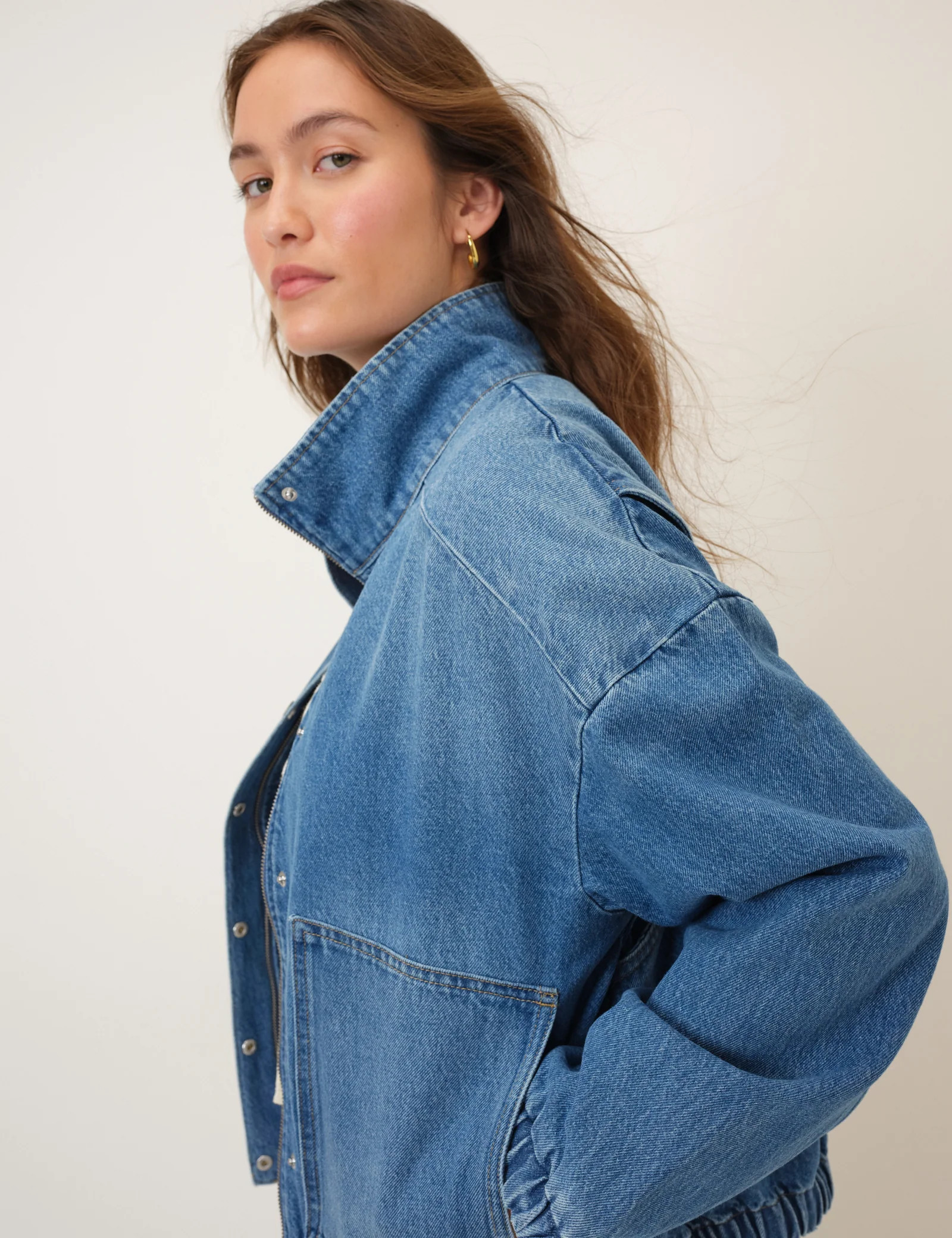 Denim Funnel Neck Bomber Jacket | Nobody's Child