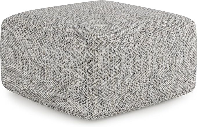 SIMPLIHOME Nate Square Pouf, Footstool, Upholstered in Patterned Grey Melange Hand Woven Cotton, ... | Amazon (US)