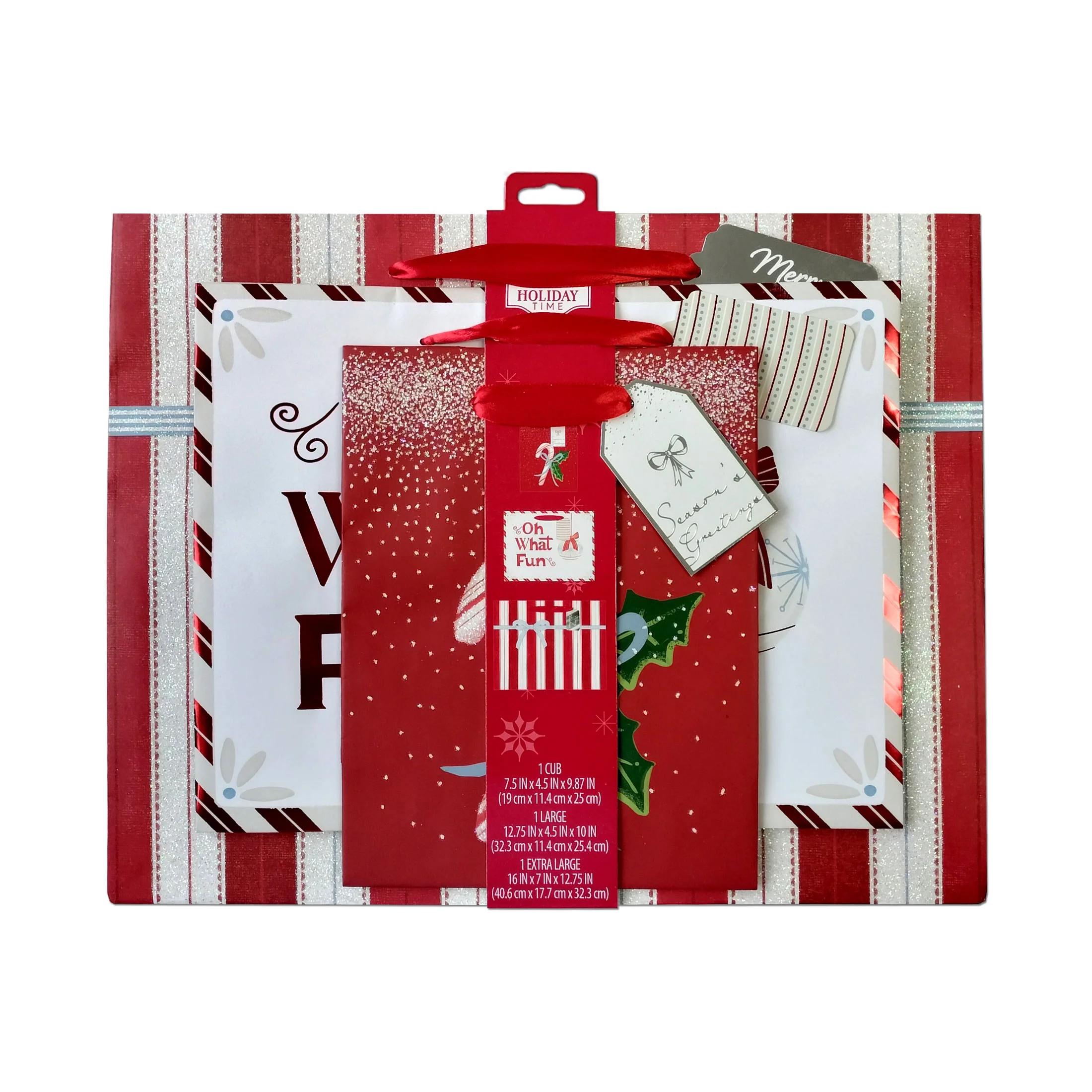 Multicolor Stripes/Candy Cane/Ornament Christmas Paper Gift Bag Set, Assorted Sizes, by Holiday T... | Walmart (US)