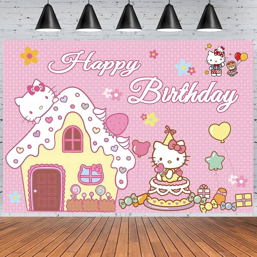 Kawaii Kitty Birthday Party Supplies, Happy Birthday Backdrop for Kawaii Theme Party, 5 x 3 FT Cu... | Amazon (US)