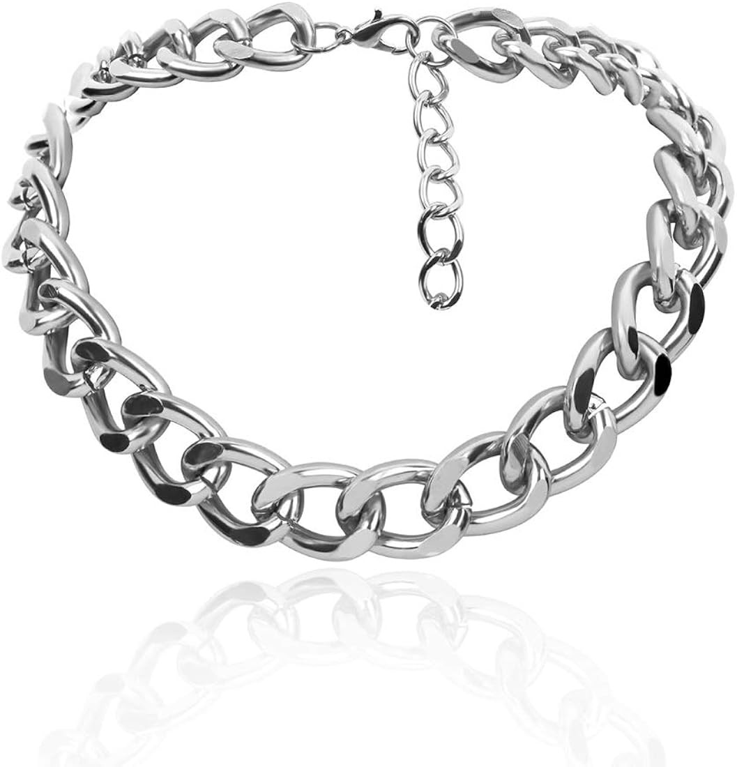 Daimay Women's Alloy Choker Necklace Heavy Cuban Chunky Chain Punk Gothic Hip Hop Metal Necklaces... | Amazon (US)