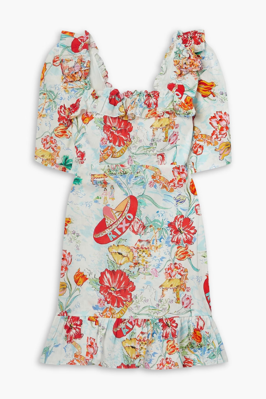 Camile ruffled printed cotton and linen-blend voile mini dress | The Outnet (US and CA)