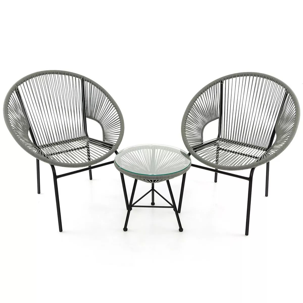 Tangkula 3 Pieces Acapulco Chair Set Wicker Conversation Bistro Set w/ Tempered Glass Table | Target