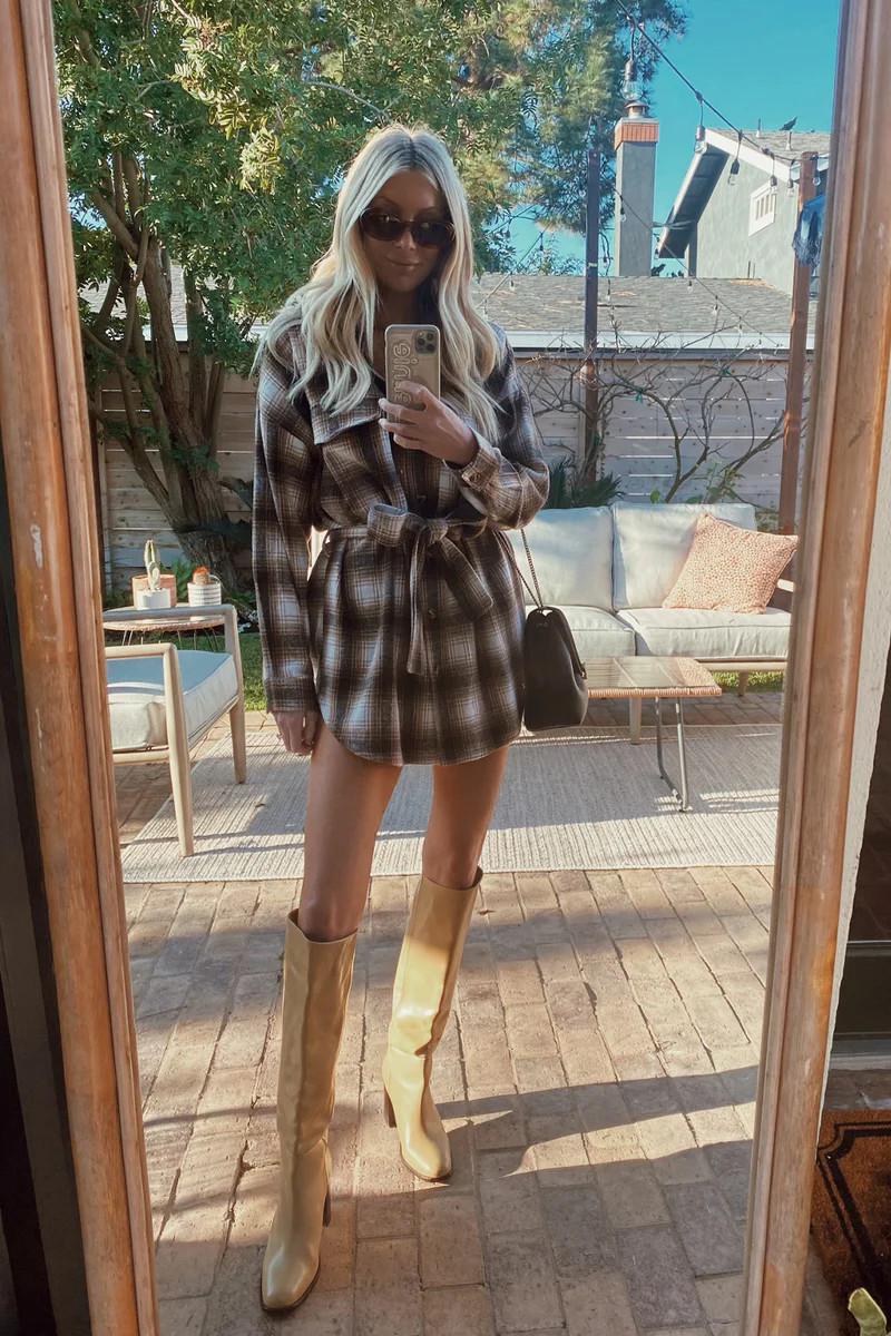 Crosby Mocha Plaid Shacket Dress | 12th Tribe