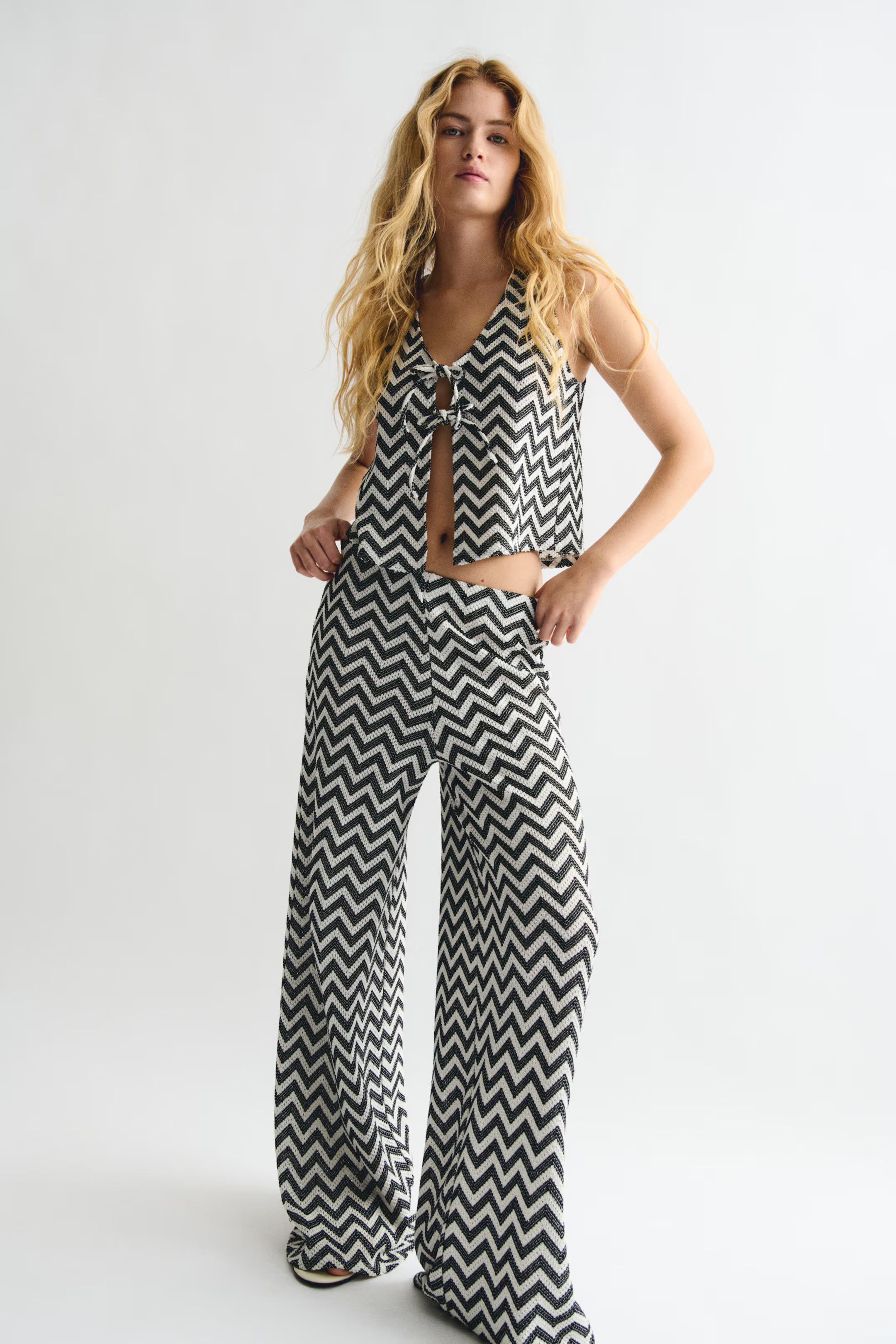 Wide jacquard-knit trousers | H&M (UK, MY, IN, SG, PH, TW, HK)