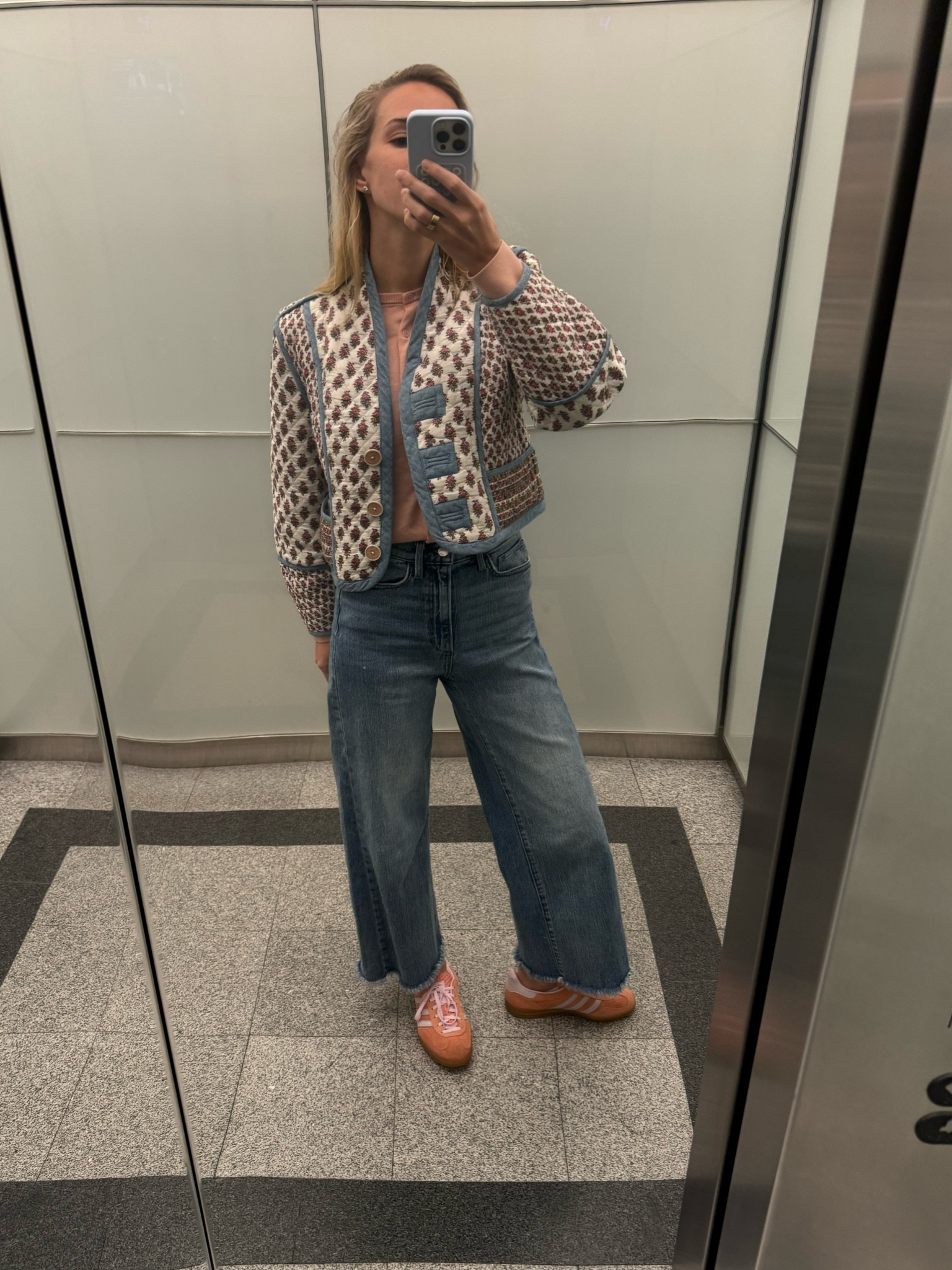 Similar items linked - quilted reversible quilted jacket - pink cardigan - cropped jeans 