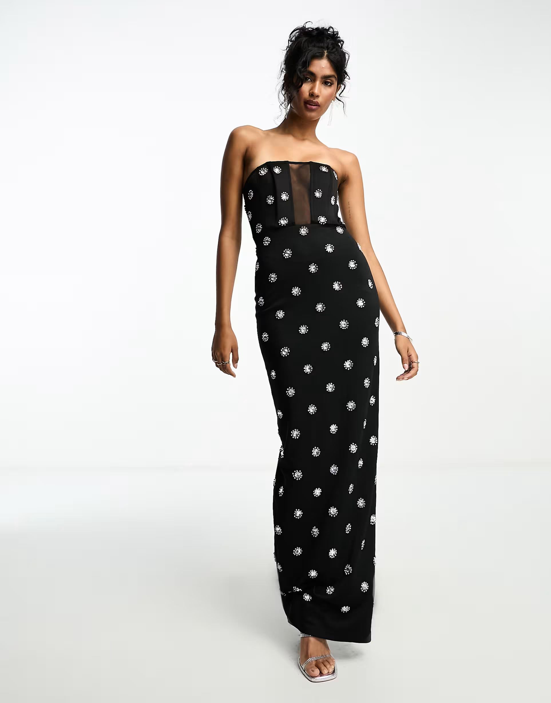 ASOS DESIGN bandeau embellished midaxi dress in black | ASOS (Global)