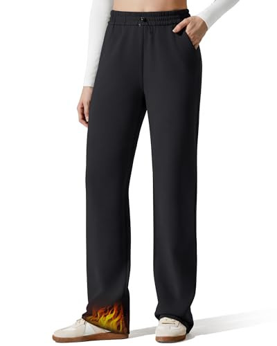 G4Free Fleece Sweatpants Women Wide Leg Pants High Waisted Drawcord Thermal Sweat Pants with Pockets Warmth Casual Trousers(Black,XS,Petite) | Amazon (US)
