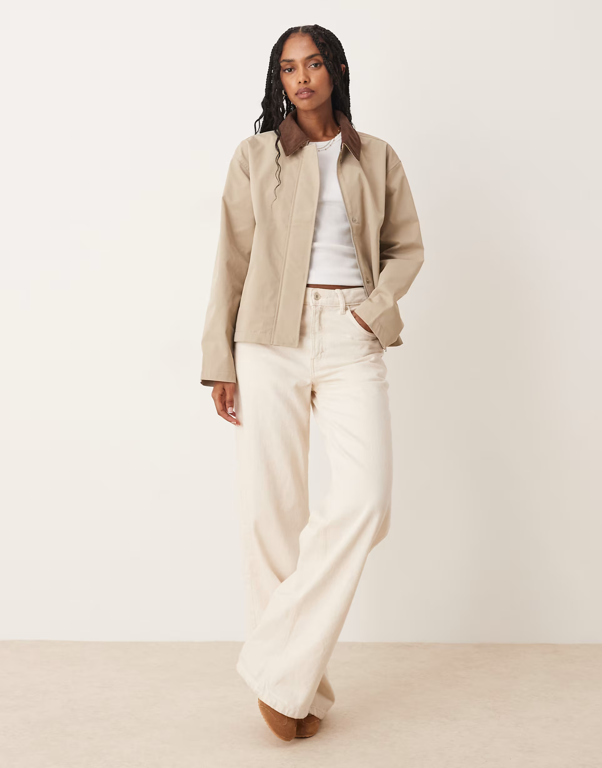 JJXX workwear barn jacket in cream with cord collar | ASOS (Global)