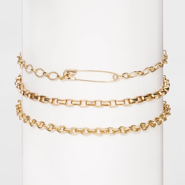 Gold-Tone Safety Pin and Chain Choker Set 3pc - Wild Fable™ Gold | Target
