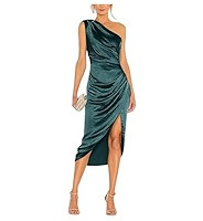 Satin Bridesmaid Dresses for Women One Shoulder Prom Dress Pleated Midi Formal Cocktail Gown Wedd... | Amazon (US)
