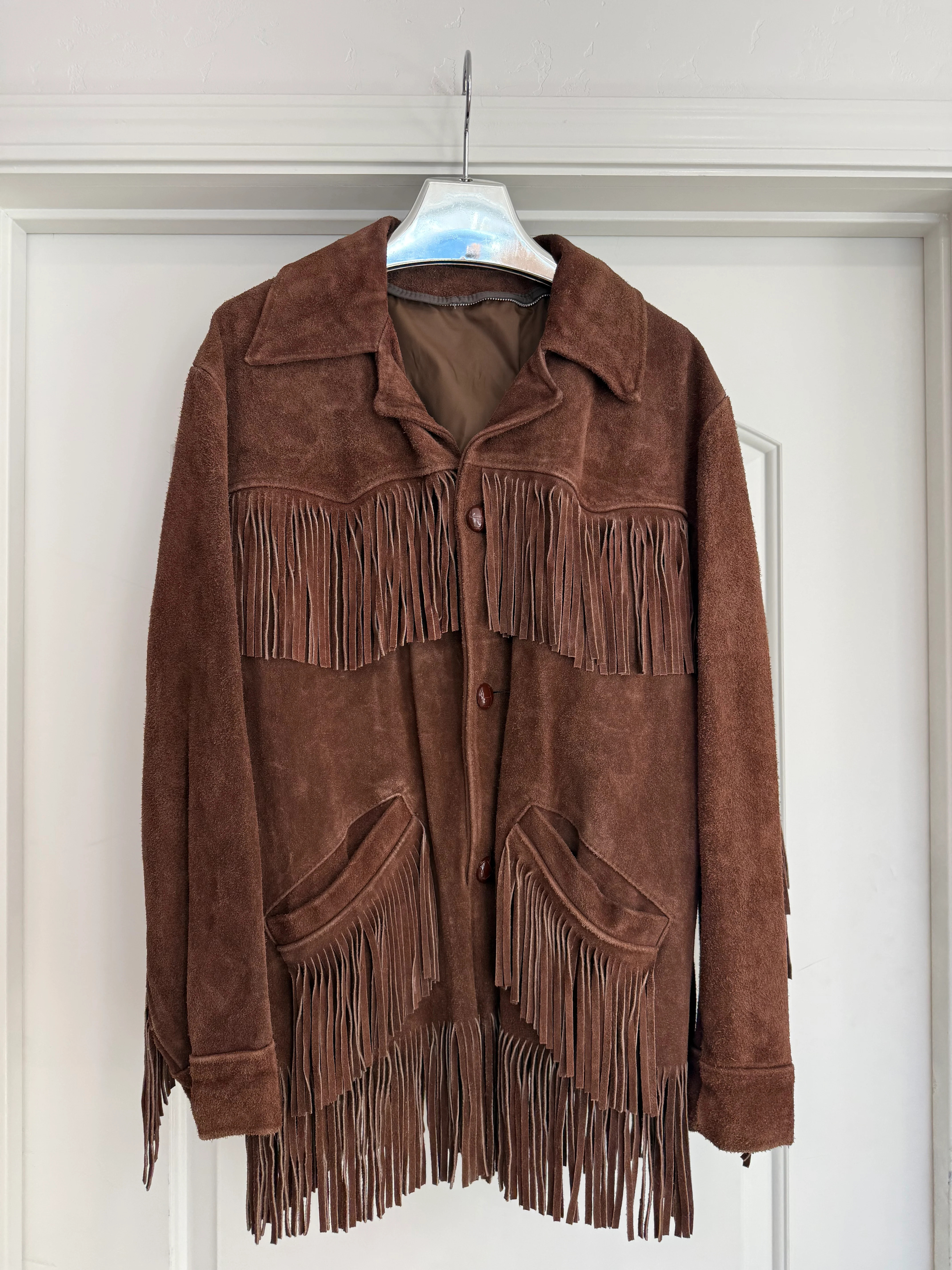 Vintage Brown Suede Fringe Jacket Size XL | Glitzy Bella