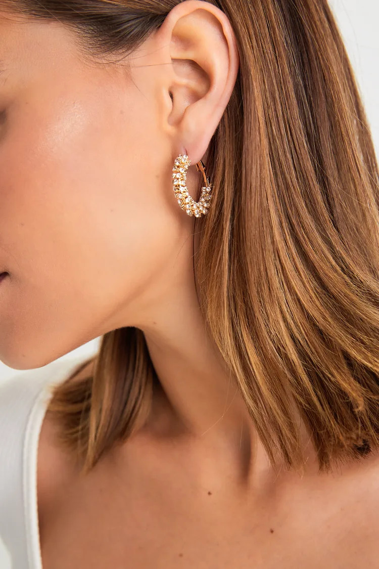 Sophisticated Glow Gold Rhinestone Hoop Earrings | Lulus