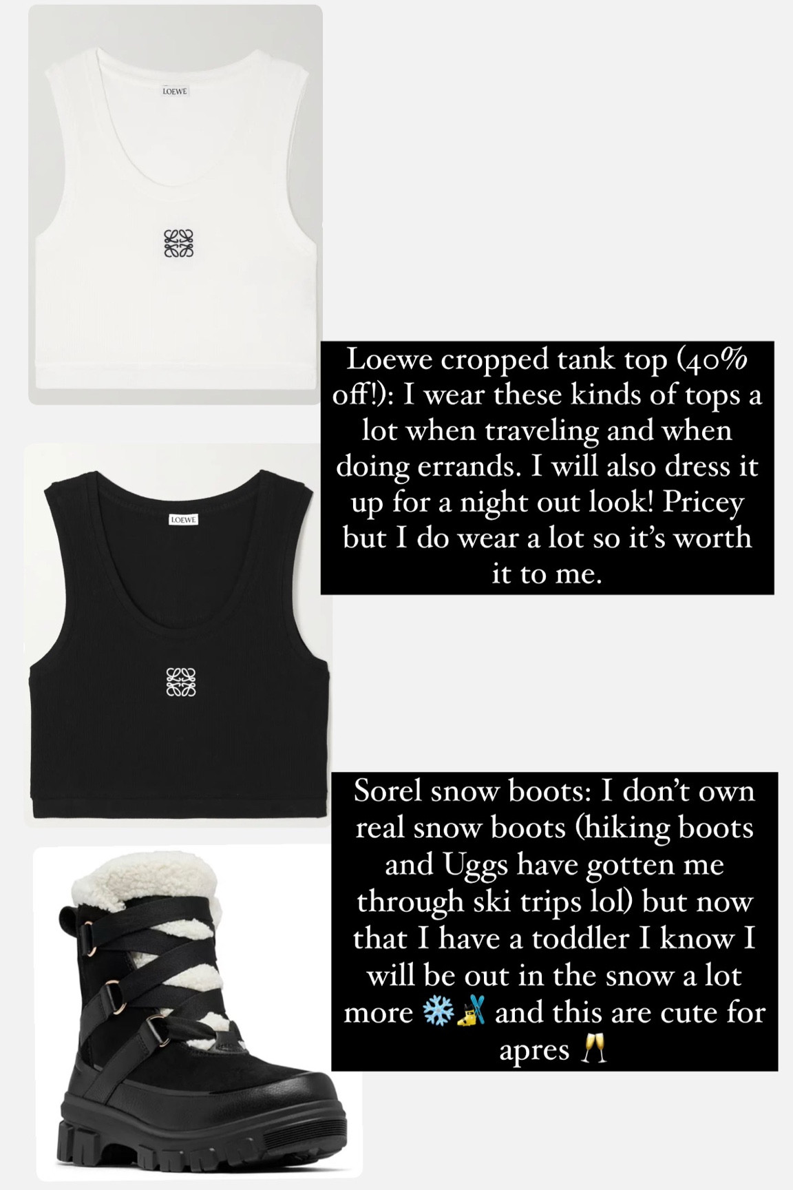 What I ordered for Black Friday 

Loewe tank tops and snow boots 

#LTKCyberWeek #LTKGiftGuide #LTKHoliday